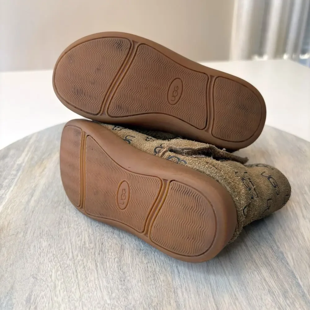 Ugg Keelan Kids Childrens Tan Leather Shearling Lined Boots US Size 10